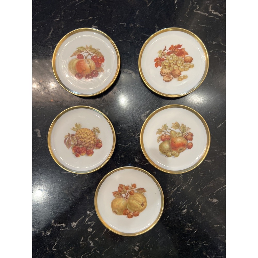 5 Vintage Echt Cobalt Bavaria Schumann Arzberg E&R "Bountiful" Coasters 3.75"
